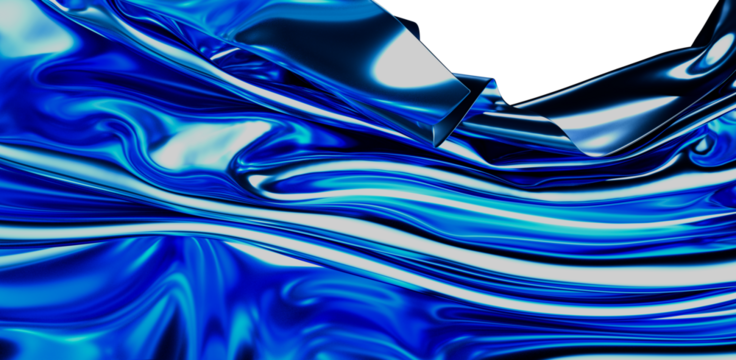 An abstract image showcasing a flowing blue metallic silk background with a fluid motion. The image is ideal for design, posters, and presentati