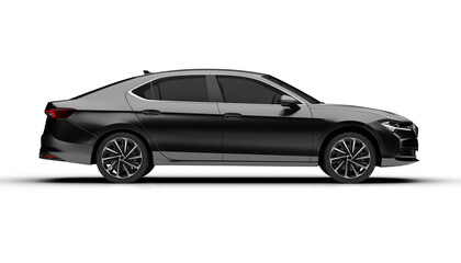 Fototapeta premium Right side render of dark grey colored modern sedan car on transparent background