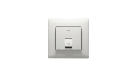 A white light switch with two buttons, one labeled 'ON' and the other labeled 'OFF'. The switch is mounted on a white wall.
