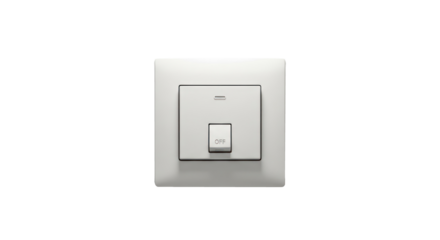 A white light switch with two buttons, one labeled 'ON' and the other labeled 'OFF'. The switch is mounted on a white wall.