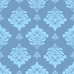 Fototapeta premium Damask seamless pattern with blue abstract flowers element, vector illustration elegant for fabric, wall paper, bedding, curtains, cushion cover, upholstery fabric, rug, wrapping, Renaissance style