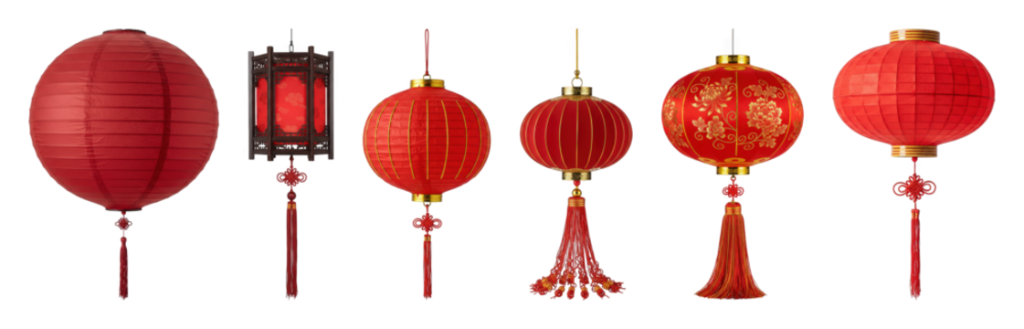 Chinese lantern set including paper, silk, and wooden styles isolated. Traditional Asian festival and decoration collection. - Powered by Adobe