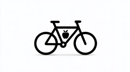 Minimalist Bold Outline Bicycle with Apple, black and white, representing eco-friendly transport and healthy living with copy space