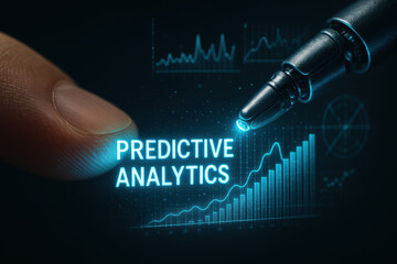Predictive analytics and data technology transform with dynamic holographic graphs creating innovative futuristic business progress