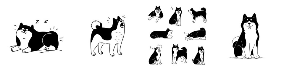 Akita dog character set with various poses and emotions