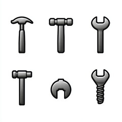 Stylized Silver Hand Tools Icons Collection, silver and white, representing repair and craftsmanship with copy space