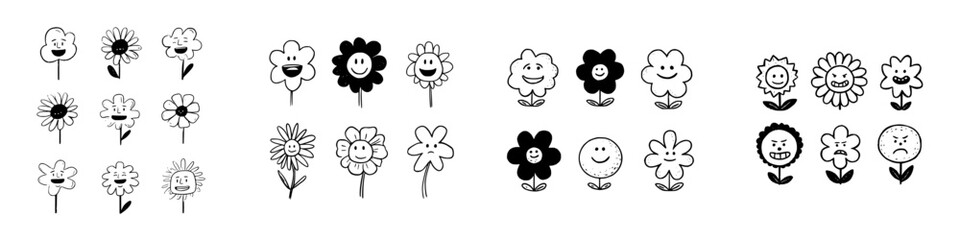 Doodle flowers with various happy and angry cartoon faces © schmidt