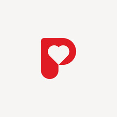 Modern letter P logo with heart for dating app or brand, minimal design