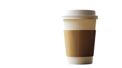 Disposable coffee cup with lid and cardboard sleeve isolated on transparent background, a convenient way to enjoy coffee
