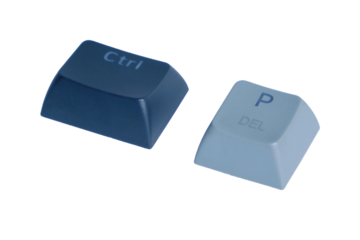 Close-Up Of Computer Keyboard Keys: Ctrl And Del Keycaps In Blue And Gray for Tech, Office, and Productivity