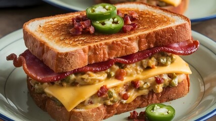 Loaded Bacon Jalape&ntilde;o Grilled Cheese Sandwich with Melted Cheddar on Toasted Sourdough