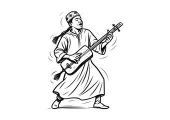 Traditional Moroccan Gnawa Musician Playing the Guembri Vector Illustration