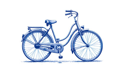 Vintage sketch of a bicycle in blue ink on a white background  