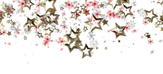 Elegant festive background with falling golden stars and snowflakes. Perfect for Christmas, New Year, holiday greetings, and celebratory designs