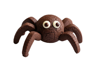 Two chocolate spiders on a white surface.