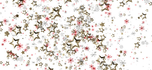 Elegant festive background featuring gold stars and snowflakes, perfect for holiday designs and...