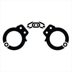 Simple black and white illustration of open handcuffs used by police as a powerful symbol of detention and criminal justice system.