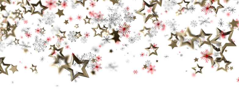 Abstract holiday background with golden stars, snowflakes and decorations. Perfect for Christmas and New Year designs. White background with sta