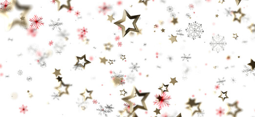 Abstract Christmas background with golden stars and snowflakes falling on a white background. Perfect for holiday designs, winter concepts and j
