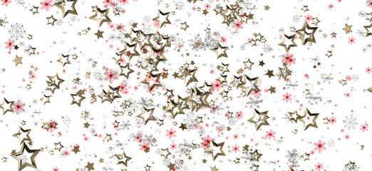 Festive Christmas and New Year background with gold stars, snowflakes, holiday design elements on a white backdrop, ideal for seasonal greetings © vegefox.com