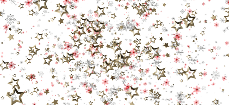 Festive Christmas and New Year background with gold stars, snowflakes, holiday design elements on a white backdrop, ideal for seasonal greetings