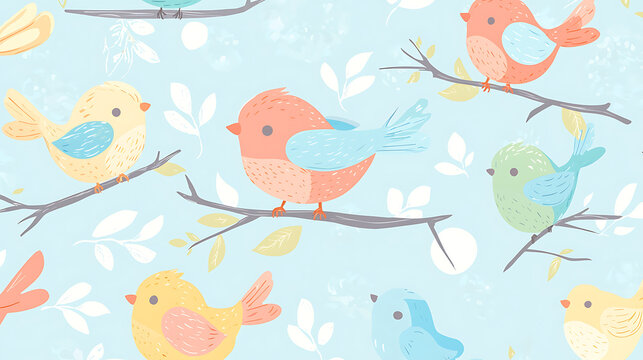 A colorful bird pattern with a blue background