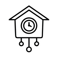 Simple outline drawing of a traditional cuckoo clock with pendulum and weights