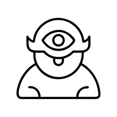 Stylized line art icon of a friendly cyclops character with a single eye