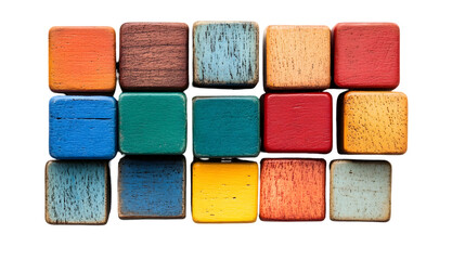 Fototapeta premium Colorful wooden blocks stacked in a pile, isolated on transparent background, perfect for educational concepts