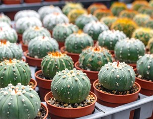 Close Up of Many Small Cactus Plants.