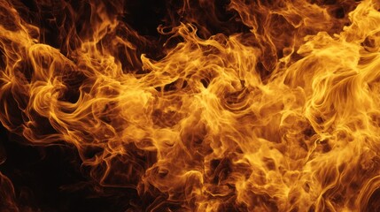 Fototapeta premium Blazing fire flame texture background with vivid yellow and orange tones, swirling heat, and intense glowing energy.