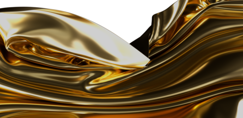 Elegant golden fabric swirling and waving, representing luxury and opulence. Perfect for backgrounds and design elements.