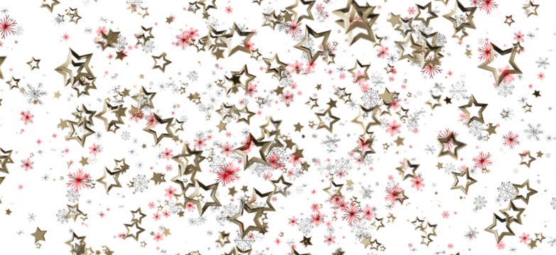 Abstract background of gold stars and red sparkles on a white backdrop. Perfect for holiday and celebration designs.
