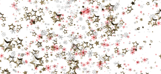 Abstract background with falling gold stars, snowflakes and red bursts. Perfect for Christmas, winter holidays, events and celebrations.