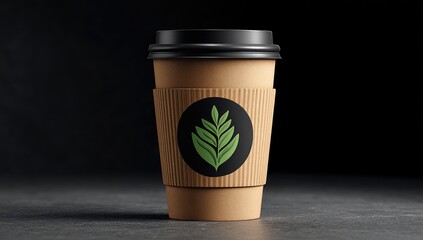 Close-up shot of a take-away coffee cup with a leaf-themed logo