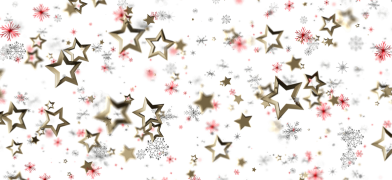Abstract holiday background with a pattern of golden stars, snowflakes and red elements falling on a white background. Perfect for Christmas and