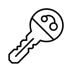 Simple line art icon of a key with a circuit board design on its head