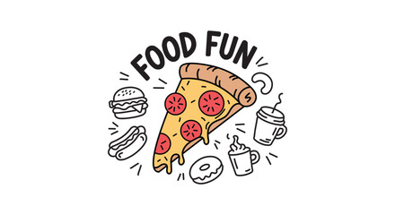 Food Fun Illustration: Delicious Pizza, Burger, Hotdog, Coffee, Donut Icon Vector Design Set for Restaurants and Fast Food Businesses