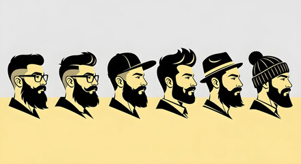 Diverse collection of stylish men s hairstyles and beards in profile showcasing modern grooming trends and individual fashion