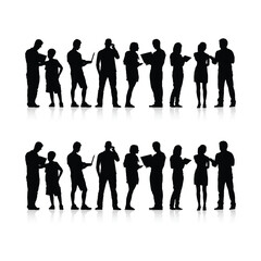business people silhouettes of mobile 