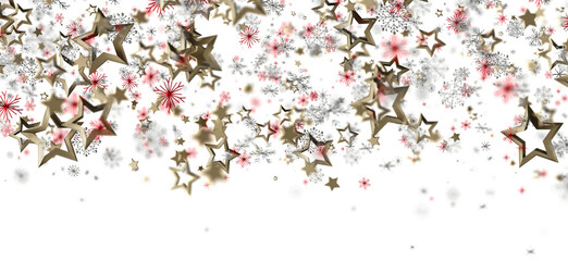 A beautiful abstract background featuring falling golden stars and red and silver snowflakes, perfect for Christmas and winter designs. Ideal fo