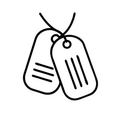 Simple line art illustration of two military dog tags connected by a chain