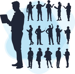 business people silhouettes set design 