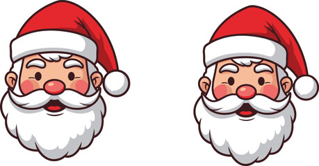 Santa Claus face cartoon illustration, festive holiday character, Christmas icon, red hat, white beard, flat vector, winter celebration design