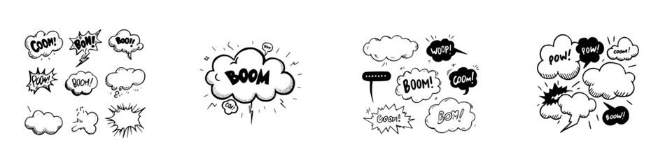 Collection of hand drawn comic book sound effect speech bubbles