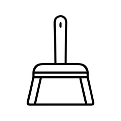 Simple line art icon of a dustpan and brush for cleaning tasks