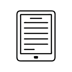 Digital tablet displaying text content and a home button icon