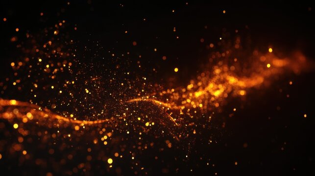 Glowing fire embers and sparks floating over a dark background with dynamic motion and vivid orange-yellow light.