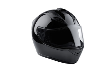 High-gloss black motorcycle helmet with full-face visor and clean design.