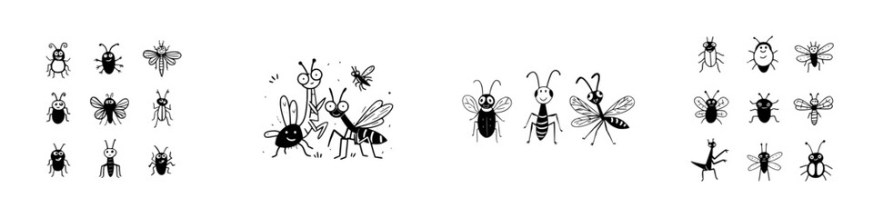 Cute cartoon bugs and insects with funny, happy faces © schmidt